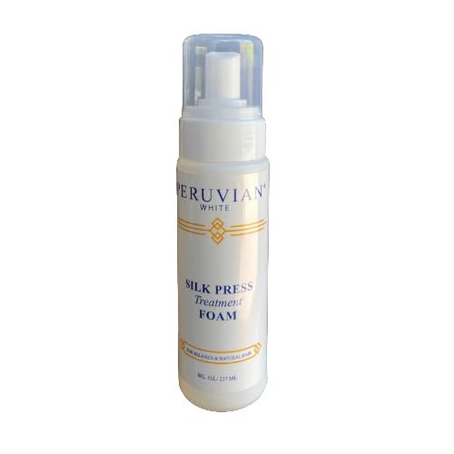 Peruvian white Silk Press Treatment Foam  Smoothing Treatment for Natural & Relaxed Hair, Strengthens, Adds Shine & Frizz Control for Silk Press Styles, 8 fl oz (237 mL)