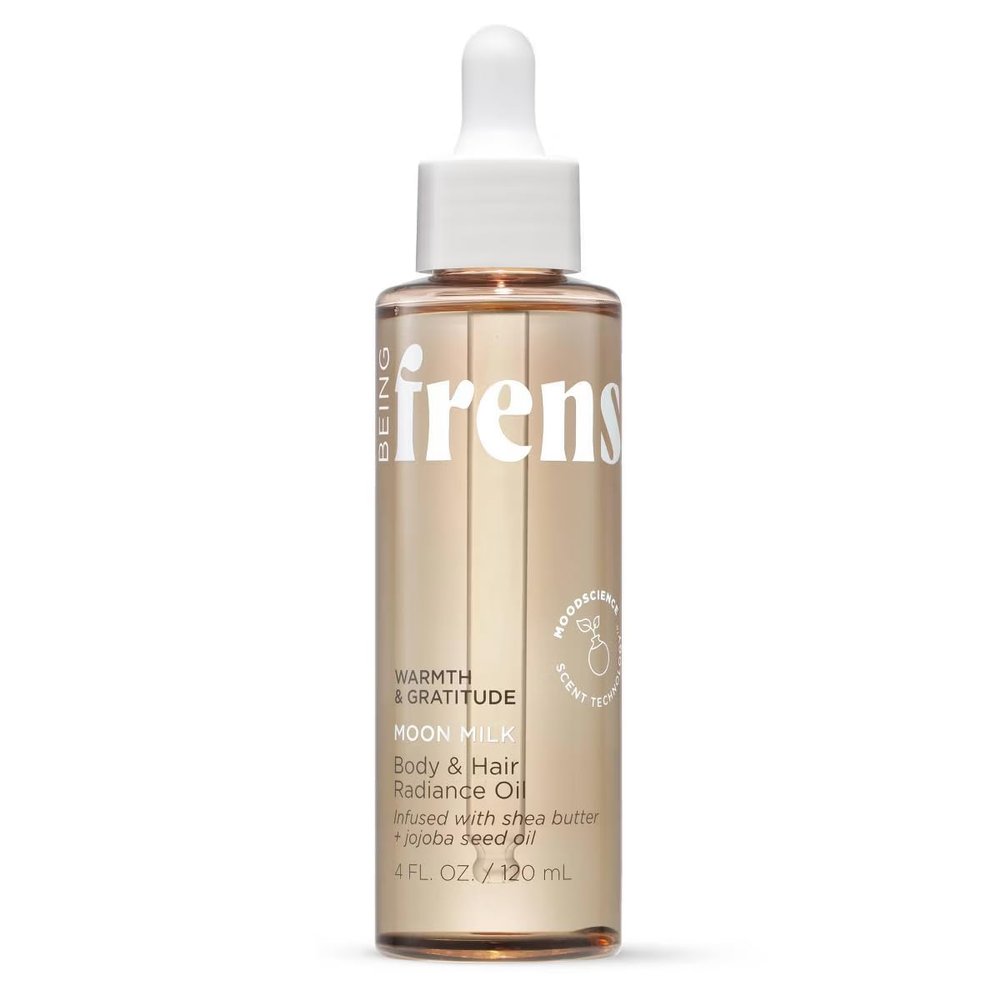 Being frenshe Moon Milk BODY AND HAIR RADIANCE OIL | Shea Butter with Jojoba and Radiance Oil for Dry Skin & Hair | Comes With Makeup Removal Pads Gift