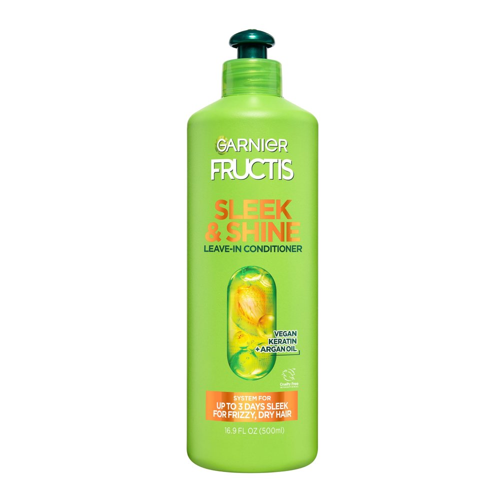 Garnier Fructis Sleek and Shine Intense Smooth Leave In Conditioner, Conditioning Hair Cream for Frizzy, Dry Hair, Plant Keratin + Argan Oil, Value Size, 16.9 Fl Oz