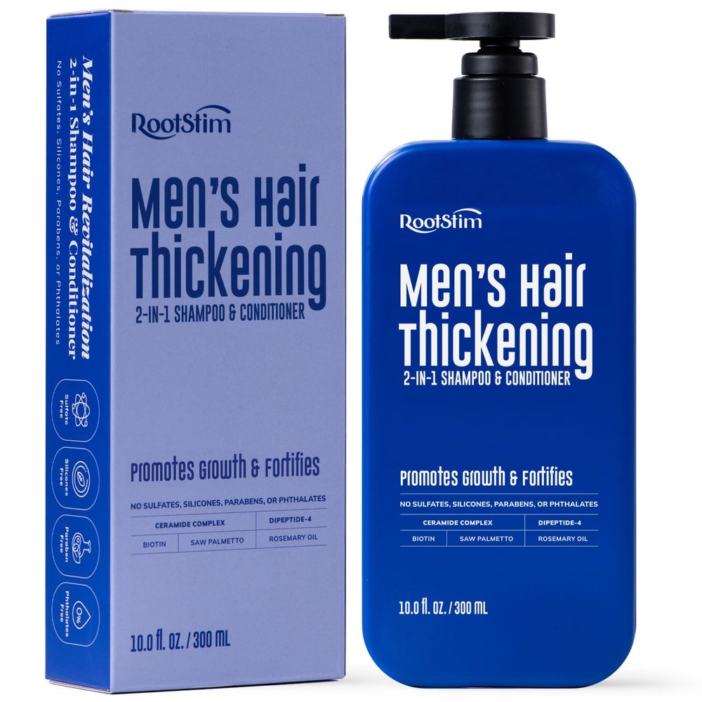 Hair Thickening & Anti Hair Loss Shampoo with DHT Blocker for Men's Hair Growth - 2-in-1 Anti Thinning Shampoo & Conditioner with Biotin, Saw Palmetto & Rosemary for Fuller Hair, Sulfate-Free, 10oz