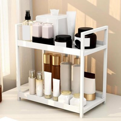2-layer Desktop Storage Rack, Cosmetic Storage Box, Spice Rack, Kitchen & Bathroom Vanity Storage Rack, Modern Home Organizer (White)