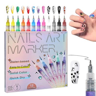 12 Colors Nail Art Pens Set, Nail Art Markers, Nail Art Pens for Painting Nails, Nail Art Tools for Graffiti Dotting Drawing Painting Point Liner DIY (2 Sets)