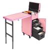 BYOIPLOI Rolling Manicure Table 5 Drawers Makeup Case, Professional Rolling Travel Nail Desk, Foldable Nail Tables Travel Cosmetic Trolley Storage Organizer for Hairdressers, Makeup Artists (Pink) view 1