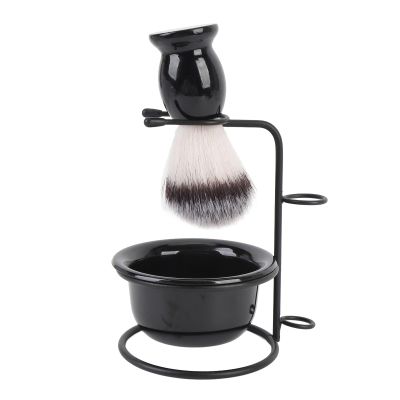 Brrnoo Mens Shaving Brush Kit, 3 Pcs Grooming Set Synthetic Hair Wooden Handle Stainless Steel Stand Shaving Brush Bowl Stand Set for Men Wet Shave Kit