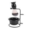 Brrnoo Mens Shaving Brush Kit, 3 Pcs Grooming Set Synthetic Hair Wooden Handle Stainless Steel Stand Shaving Brush Bowl Stand Set for Men Wet Shave Kit view 1