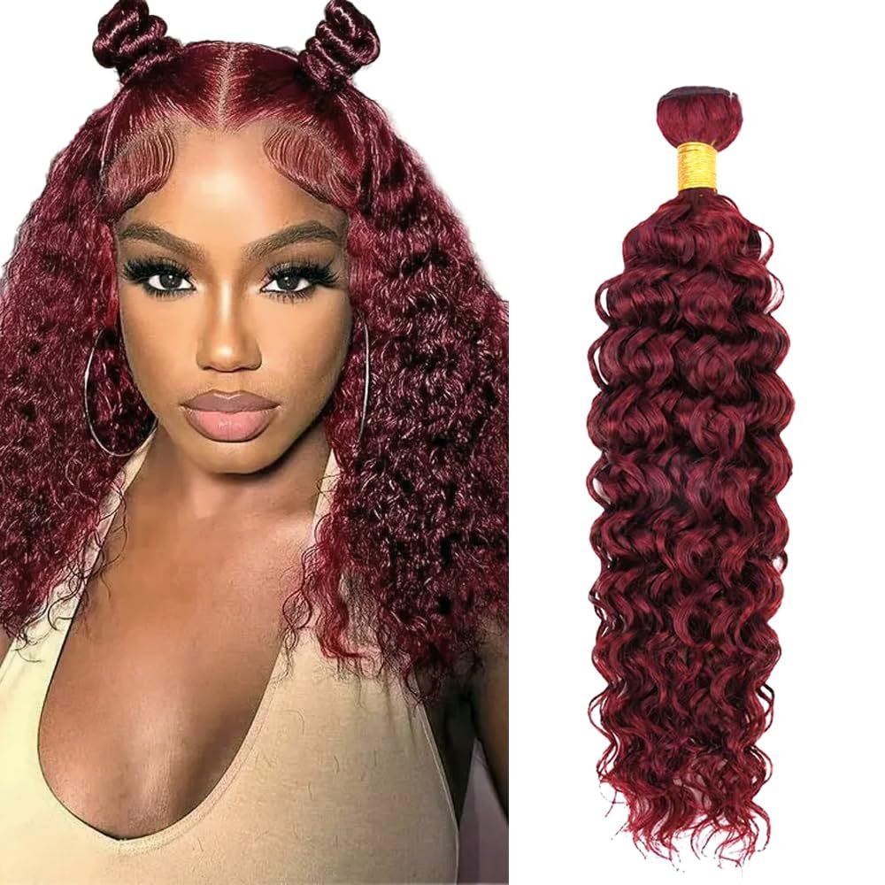 Burgundy Water Wave Bundles Human Hair 14 Inch Burgundy Color #99j Wine Red Single Bundle Human Hair Water Weave 100g Per 1 Bundle Virgin Hair Extensions for Black Woman