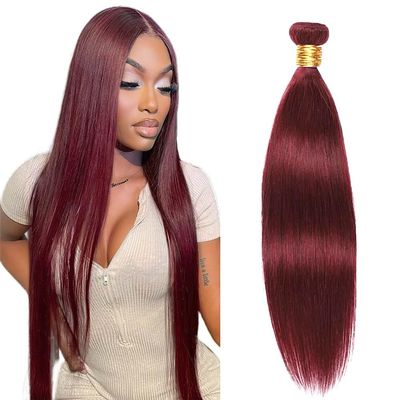 Straight Bundles Human Hair 32 Inch Burgundy Color #99j Wine Red Single Bundle Human Hair Straight Weave 100g Per 1 Bundle Virgin Hair Extensions for Black Woman