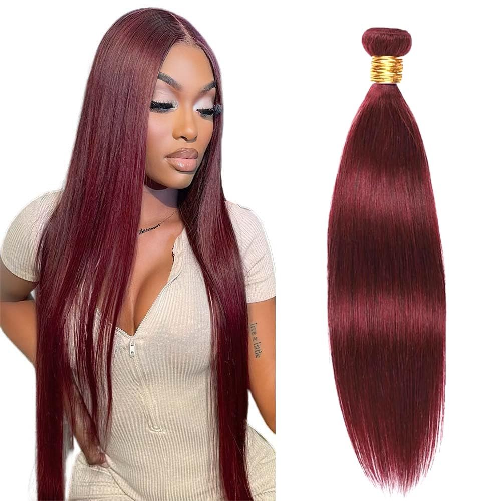 Straight Bundles Human Hair 32 Inch Burgundy Color #99j Wine Red Single Bundle Human Hair Straight Weave 100g Per 1 Bundle Virgin Hair Extensions for Black Woman