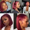 Straight Bundles Human Hair 32 Inch Burgundy Color #99j Wine Red Single Bundle Human Hair Straight Weave 100g Per 1 Bundle Virgin Hair Extensions for Black Woman view 2