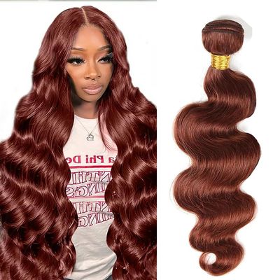 Auburn Body Wave Bundles Human Hair 34 Inch Copper Red Color #33 Reddish Brown Single Bundle Human Hair Body Weave 100g Per 1 Bundle Virgin Hair Extensions for Black Woman