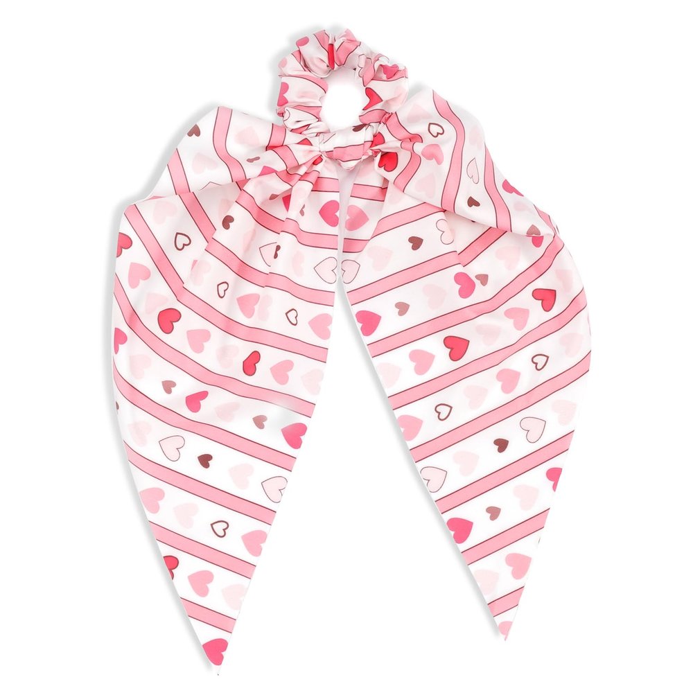 Valentine's Day Hair Ties Pink Heart Stripes Hair Scrunchies for Women Teen Girls Elastic Love Hair Tie Ribbon Valentine's Day Hair Bows Hair Accessories Gifts