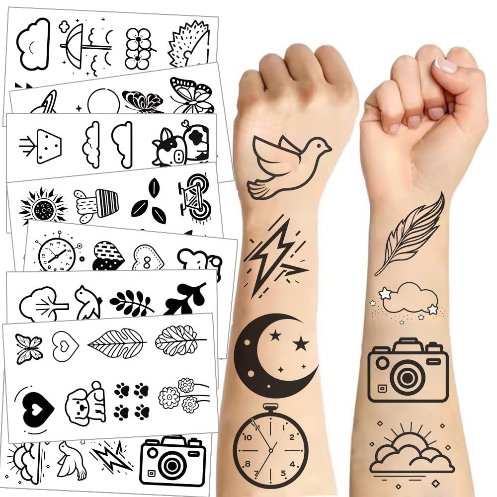 10 Sheets Black and White Temporary Tattoos for Adult,Bulk Tattoos for Prizes Goody Bag Stuffers Great for Parties and Everyday Wear,Gifts for Women and Man (Black White)