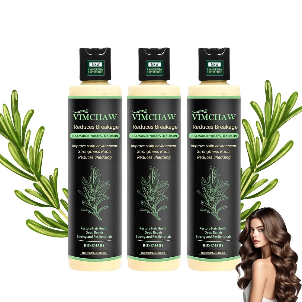Organic Rosemary Hair Growth Shampoo for Thinning Hair & Hair Loss - Thickening & Strengthening Formula with Hydrolyzed Keratin for Men & Women (3-Pcs)