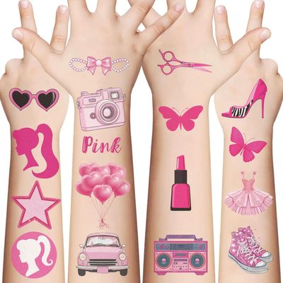 10 Sheets Pink Temporary Tattoos stickers for Adult,Birthday Party Favors Decorations Cute Y2k Iridescent Cartoon Fake Tattoo Stickers for Rewards,Gifts,sticker collectors,DIY lovers(Pink Tattoo)