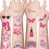 10 Sheets Pink Temporary Tattoos stickers for Adult,Birthday Party Favors Decorations Cute Y2k Iridescent Cartoon Fake Tattoo Stickers for Rewards,Gifts,sticker collectors,DIY lovers(Pink Tattoo) view 1