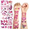 10 Sheets Pink Temporary Tattoos stickers for Adult,Birthday Party Favors Decorations Cute Y2k Iridescent Cartoon Fake Tattoo Stickers for Rewards,Gifts,sticker collectors,DIY lovers(Pink Tattoo) view 2