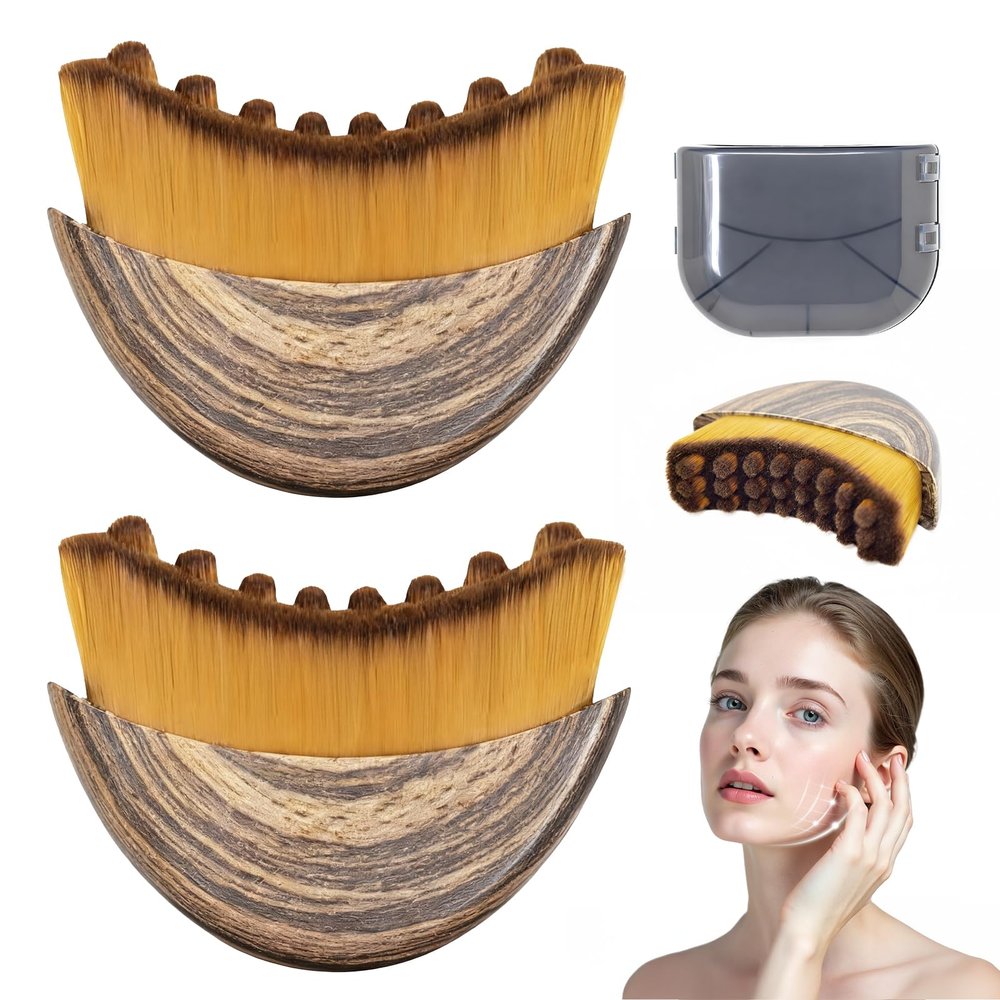 2 PCS Lymphatic Contour Face Brush, Manual Lymphatic Drainage Massager, Natural Makeup Brushes with Durable Soft Bristles, Hypoallergenic Ergonomic Facial Cleansing Brush for Sculpting