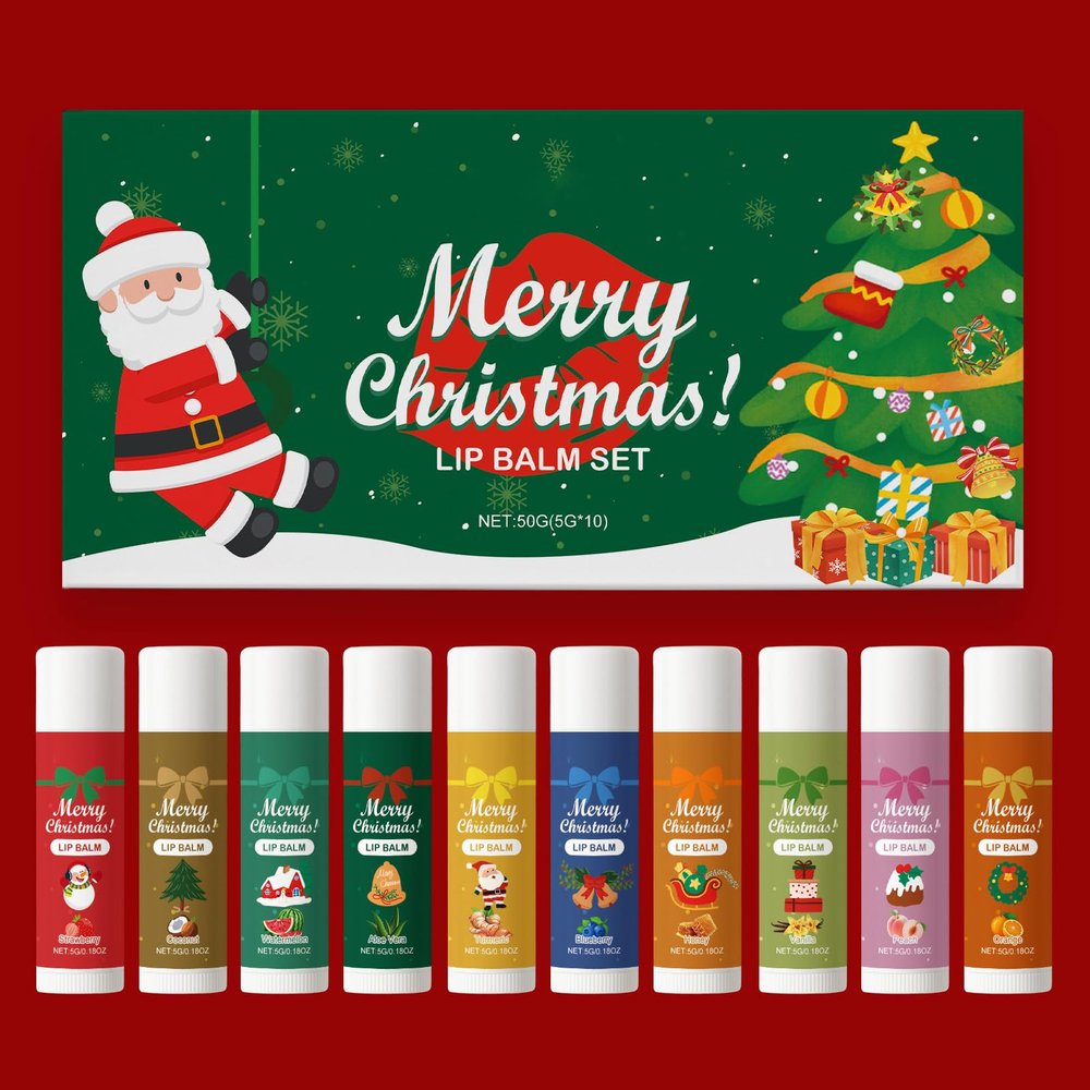 10 Pcs Christmas Lip Balm Bulk Lip Care Moisturizing and Nourishing Lip Balm Xmas Lip Care Product Christmas Stocking Stuffers for Women Men