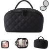 180 Wide Open Travel Makeup Bag, Large Capacity Portable Makeup Bag with Handle, Lightweight Waterproof Organizer for Toiletries & Brushes with Compartments (Black) view 1