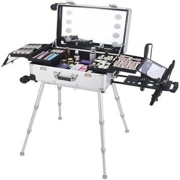UWYTGF Maletn De Maquillaje Con Ruedas, Espejo Y Luces. Maletn Grande para Maquilladores Profesionales, Esteticistas Y Tcnicos De Uas. Talla A, 22 Pulgadas.