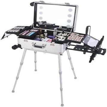 UWYTGF Maletn De Maquillaje Con Ruedas, Espejo Y Luces. Maletn Grande para Maquilladores Profesionales, Esteticistas Y Tcnicos De Uas. Talla A, 22 Pulgadas.