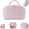 180 Wide Open Travel Makeup Bag, Large Capacity Portable Makeup Bag with Handle, Lightweight Waterproof Organizer for Toiletries & Brushes with Compartments (Pink) view 1
