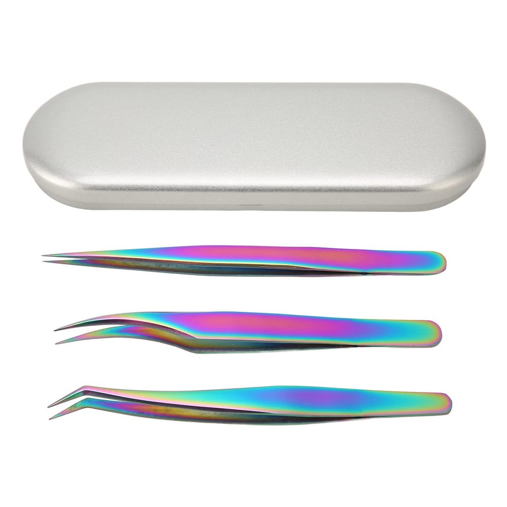 3PCS Eyelash Extension Tweezer Set Stainless Steel Anti Precision Pimple Tweezers for Professional Makeup Artists and Beauty Enthusiasts