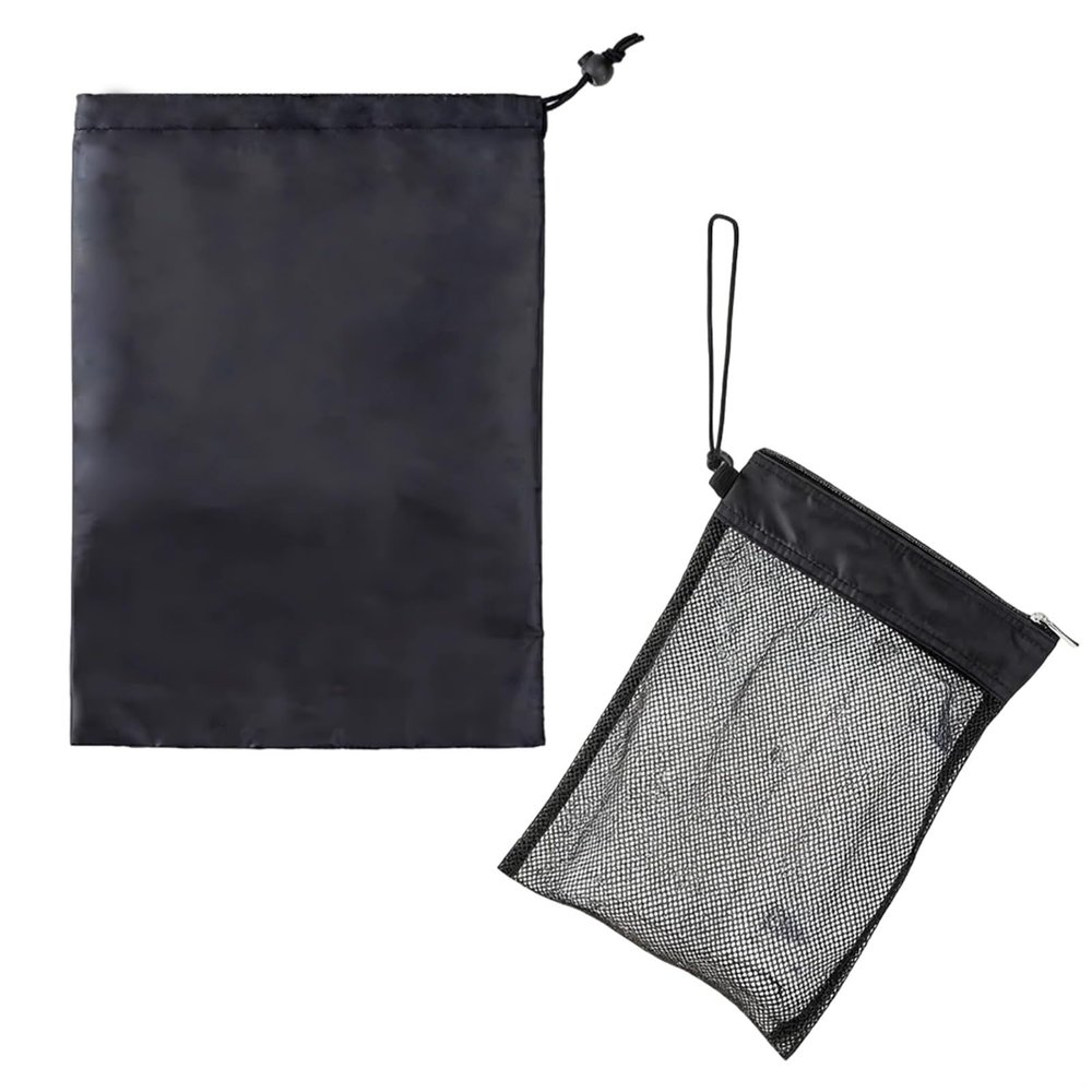 10-Piece Black Mesh Shower Bag Set with Organizer Caddy, Suction Cup, Zipper, and Drawstring Pouches