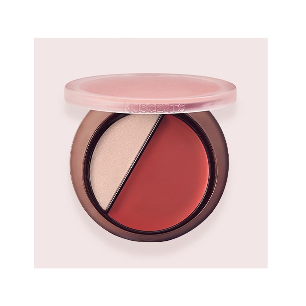 1 PC Nuscents Blush & Highlighter Palette, Multi Purpose 2 Color Facial Blusher Cream & Makeup Highlighter (#watermelo)