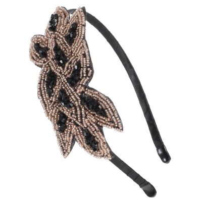 1920s Accessories for Women, Bohemian Headband Accessories, Crystal Bridal Wedding Black Headpiece, 20s Rhinestone Flapper Vintage Flapper Headpiece for Girls Costume Prom Party Retro (Black Gold)