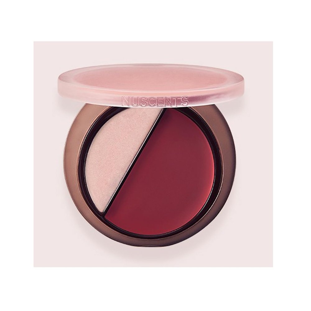 1 PC Nuscents Blush & Highlighter Palette, Multi Purpose 2 Color Facial Blusher Cream & Makeup Highlighter (#rose)