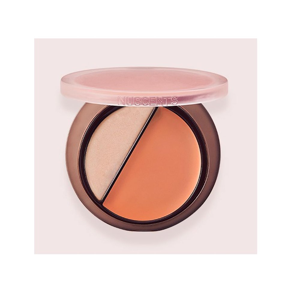 1 PC Nuscents Blush & Highlighter Palette, Multi Purpose 2 Color Facial Blusher Cream & Makeup Highlighter (#Salmo)