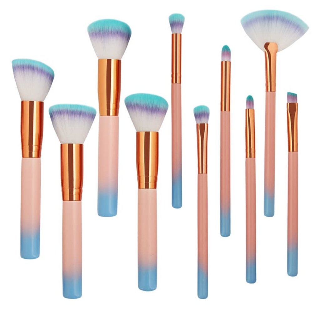 10pcs Makeup Brushes Set Foundation Powder Eye Shadow Blush Blending Lip Fan Make Up Brush Kit Cosmetic Tool