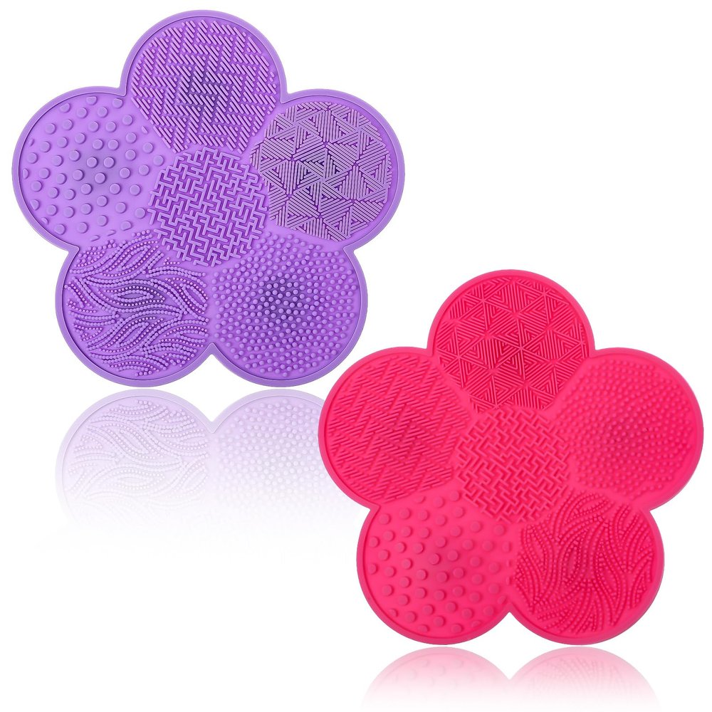 Elegaperma 2 Pcs Makeup Brush Cleaning Pad, Flower Makeup Brush Cleaning Mats with Suction Base, Textured Brush Cleaner Mat for Deep Cleansing Brushes Over Sink and Travel