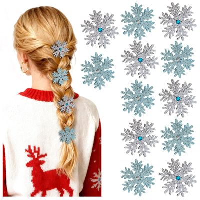 KINCHYGO, 12 Pack Christmas Hair Clip Sparkly Snowflake Barrettes Frozen Accessories for Winter Women Princess Cosplay