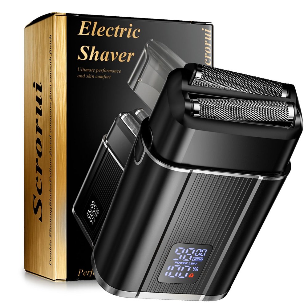 Foil Shavers for Men, Scrorui High Speed Double Floating Blades Electric Razor, IPX6 Waterproof Dry/Wet, 2 Adjustable Speed Electric Shaver