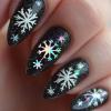 24Pcs Christmas Press on Nails Medium Almond Snowflake Fake Nails Aurora Snowflake Glue on Nails Winter Glitter Black Acrylic Nails for Women Holiday Nail Decoration view 1