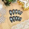 24Pcs Christmas Press on Nails Medium Almond Snowflake Fake Nails Aurora Snowflake Glue on Nails Winter Glitter Black Acrylic Nails for Women Holiday Nail Decoration view 2
