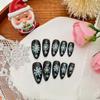 24Pcs Christmas Press on Nails Medium Almond Snowflake Fake Nails Aurora Snowflake Glue on Nails Winter Glitter Black Acrylic Nails for Women Holiday Nail Decoration view 4