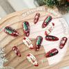 24Pcs Christmas Press on Nails Medium Almond Snowflake Xmas Tree Fake Nails Red Glitter Glue on Nails Glossy Acrylic Nails for Women Christmas Nail Decoration Supplies view 3