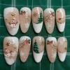 24Pcs Christmas France Tip Press on Nails Medium Almond Snowflake Snowman Xmas Tree Fake Nails Gold Star Glue on Nails Winter Full Cover Acrylic Nails for Women Christmas Nail Decoration view 1