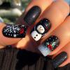 24Pcs Christmas Press on Nails Short Square Snowflake Snowman Fake Nails Black Christmas Glue on Nails Glitter Acrylic Nails for Women Winter Nail Decoration Supplies view 1