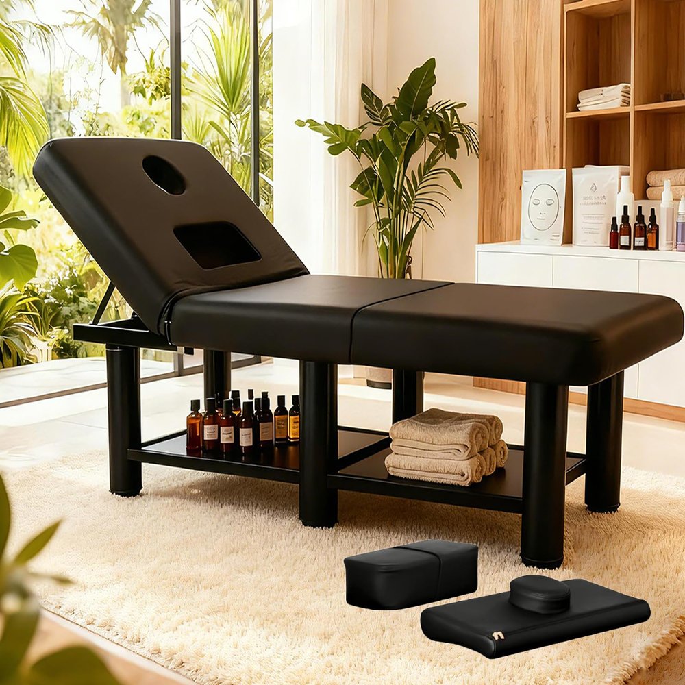 2000lbs Massage Table with Headrest, 75" L31" W21" H PU Leather Meatal Frame Massage Bed, Adjustable Spa Facial Bed for Beauty Makeup,WaxingT& Tattoo, Black