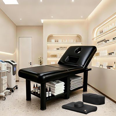 2000LBS Heavy Duty Wide Stationary Massage Table, Metal Frame Lash Bed 31Wide 75 Long with Backrest, Adjustable Massage Bed with PU Leather for Physical Therapy & Salon Equipment, Black