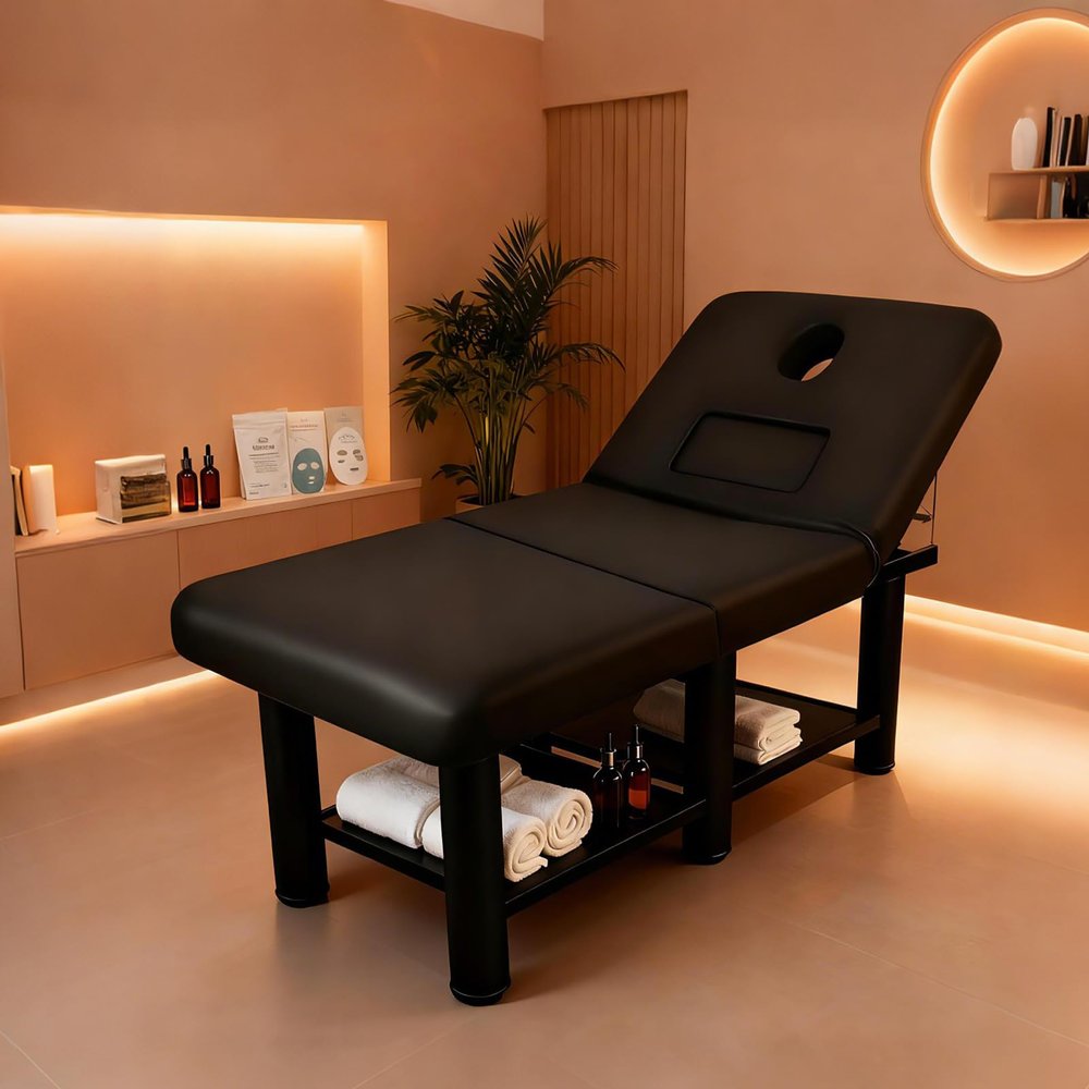 2000LBS Heavy Duty Wide Stationary Massage Bed, Massage Tattoo Table PU Leather Metal Frame, Esthetician Bed with Pillow & 6 Legs for Physical Treatment Therapy Table