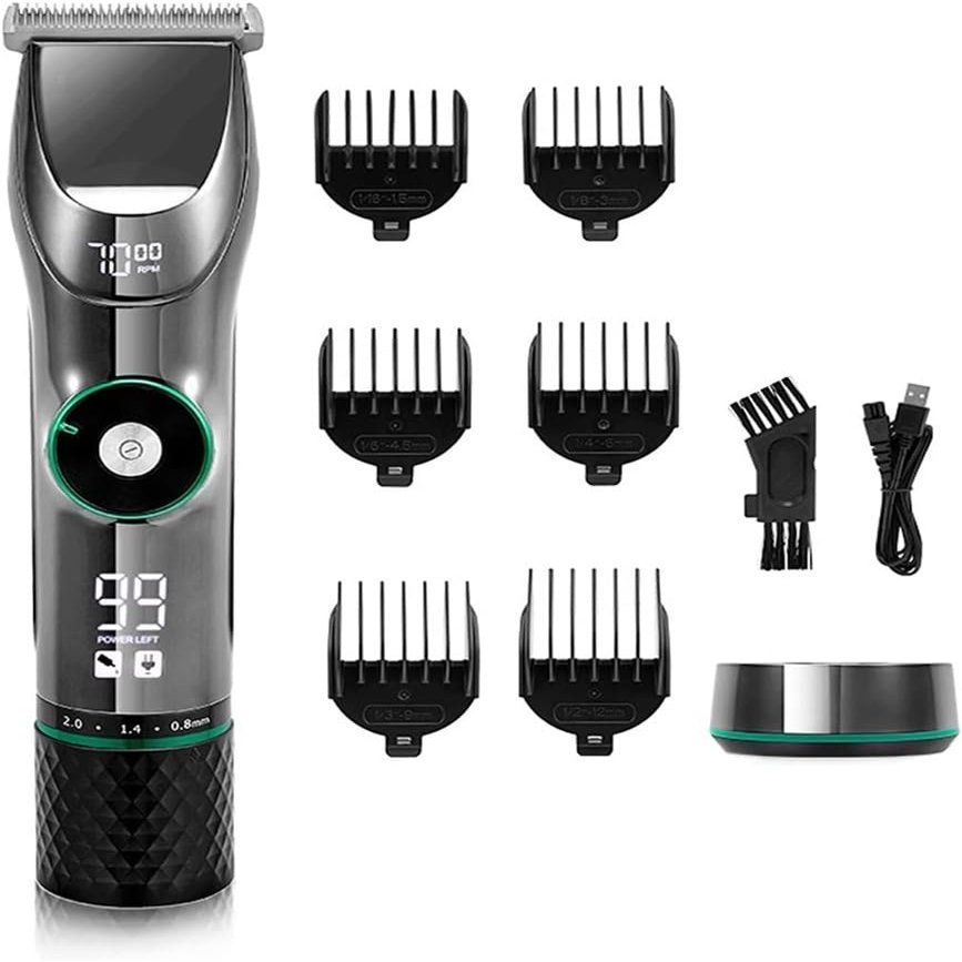 YHNNH Men's Professional Hair Clipper, Ceramic Blade, Waterproof Electric Cordless Clipper, Display Screen, Hair Clipper