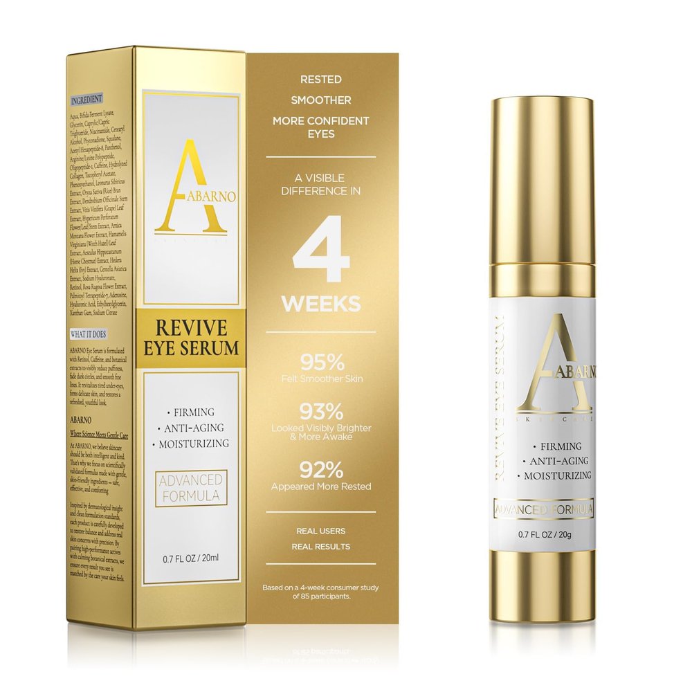 Abarno Hydrating Eye Serum for Dark Circles and Puffiness  Caffeine, Retinol, Niacinamide, Peptides  Anti-Wrinkle, Firming, Smooths Fine Lines  Under Eye Treatment  0.7 fl. oz
