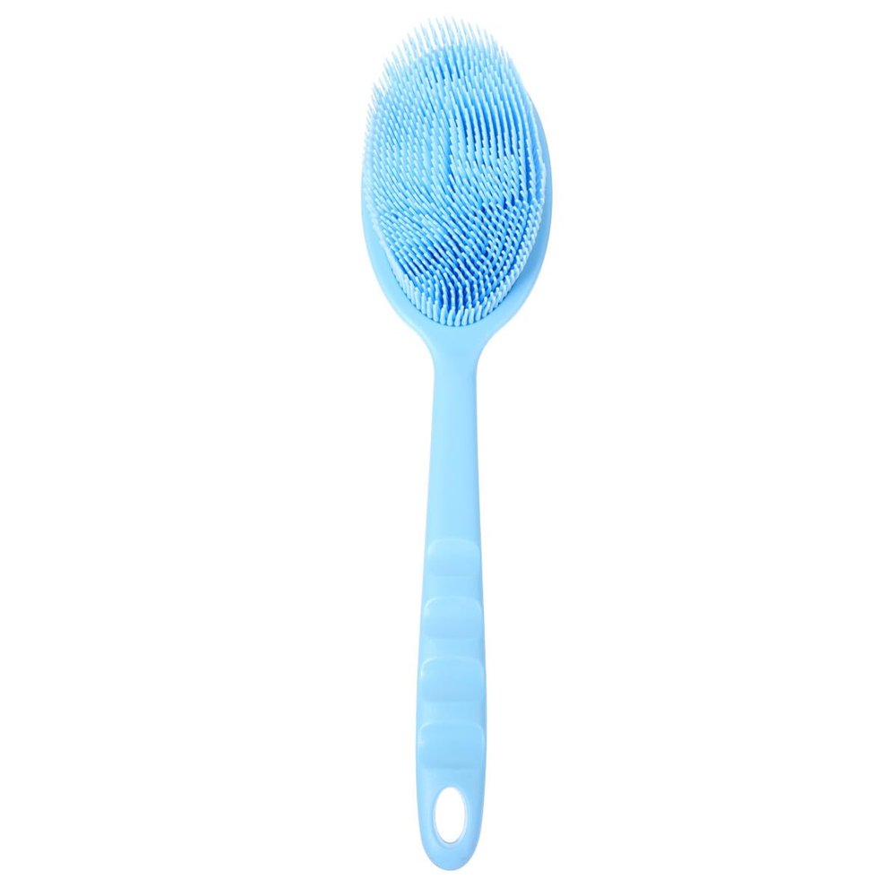 ABOOFAN Silicone Shower Brush with Long Handle for Body Cleaning and Exfoliating Ergonomic Bath Scrubber for Back Neck Shoulders Soft Non-Allergic Blue Silicone Head Easy Storage Hanging
