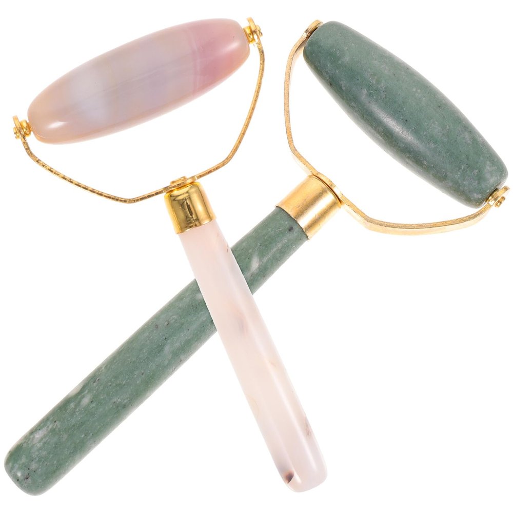 FONDOTIN 2Pcs Jade Massage Rollers Facial Massage Tools for Skin Care Ergonomic Grip Smooth Portable Body and Face Roller Suitable for Neck Eyes Shoulders and More