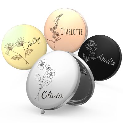 Personalized Compact Mirror with Name and Birth Flower, Gift for Women